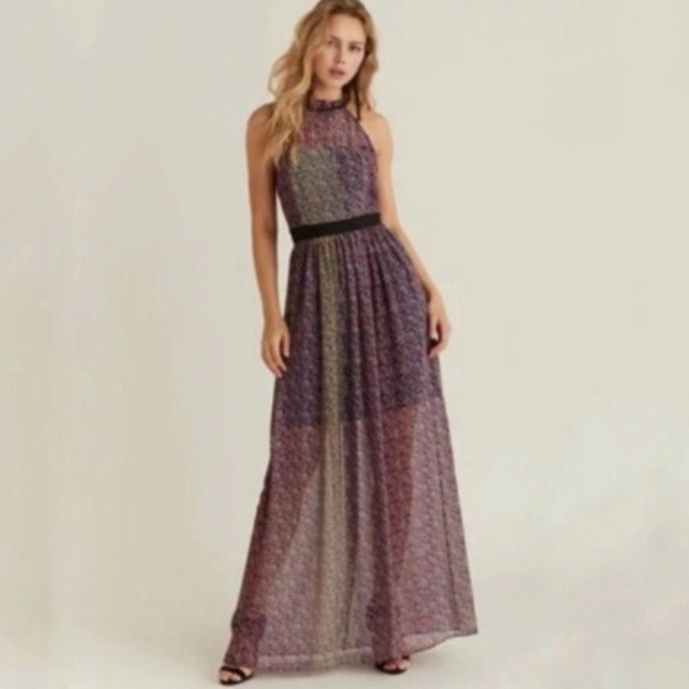BCBGeneration Halter Maxi Dress Size 2 Chiffon Print Ruffle Formal Wedding Guest - Picture 12 of 12